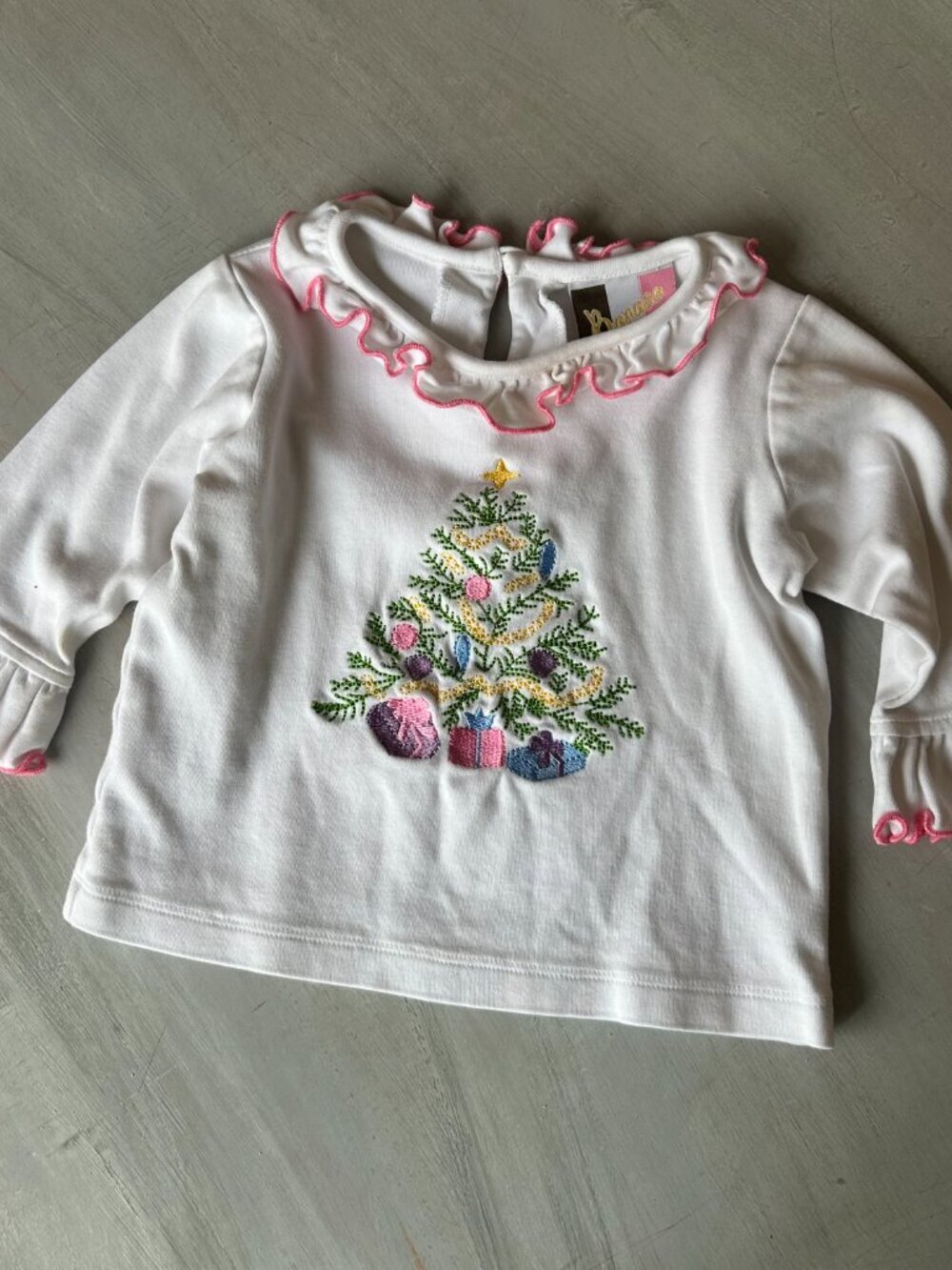 Boutique Christmas Baby Girl White Ruffle Embroidered Shirt Size 12 months - Picture 5 of 11